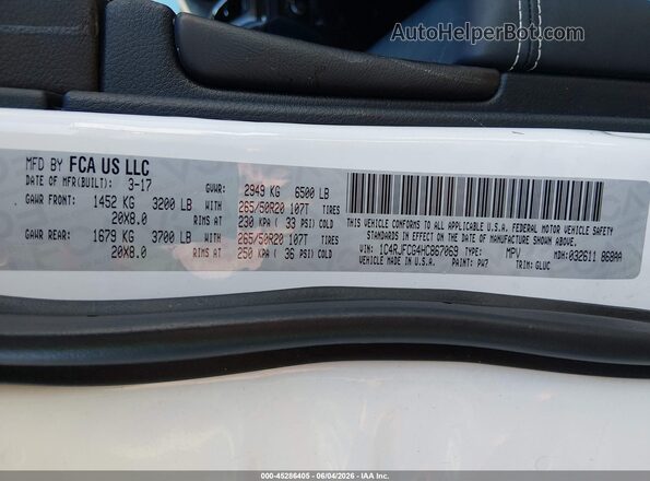 1C4RJFCG4HC867069 2017 JEEP GRAND CHEROKEE White ძრავის განყოფილების ხედი
