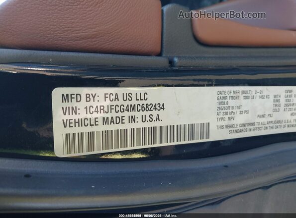 1C4RJFCG4MC682434 2021 JEEP GRAND CHEROKEE Black Вид підкапотного простору