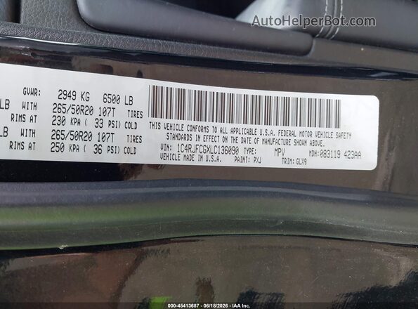 1C4RJFCGXLC136090 2020 JEEP GRAND CHEROKEE Black Вид підкапотного простору