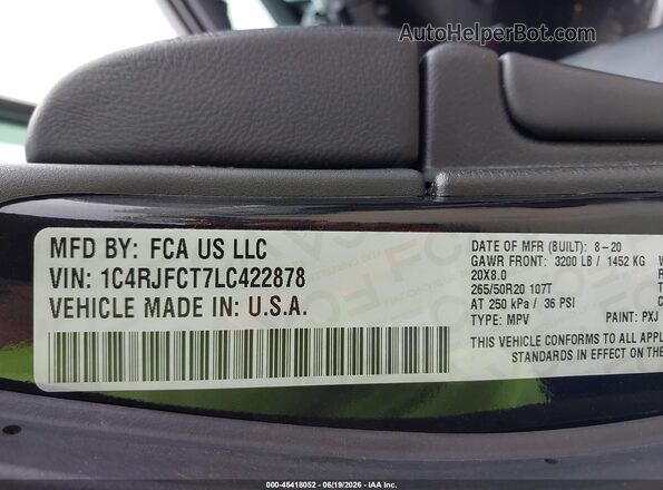 1C4RJFCT7LC422878 2020 JEEP GRAND CHEROKEE Black Շարժիչի բաժամունքի տեսք