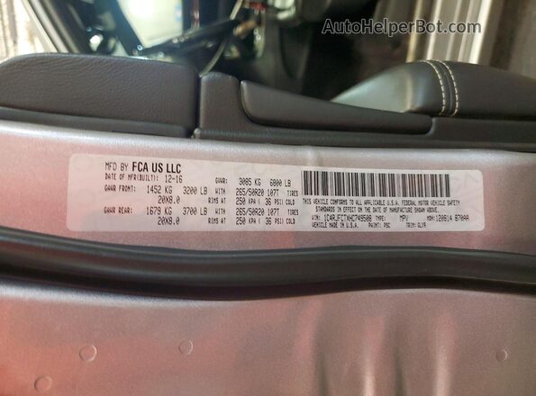 1C4RJFCTXHC749508 2017 JEEP GRAND Gray VIN sticker view