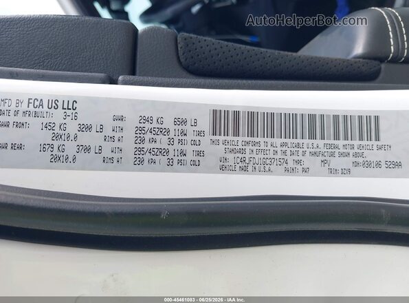 1C4RJFDJ1GC371574 2016 JEEP GRAND CHEROKEE White Շարժիչի բաժամունքի տեսք