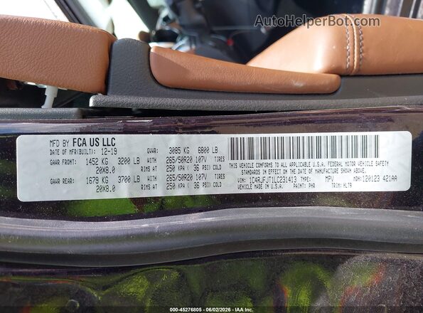 1C4RJFJT1LC231413 2020 JEEP GRAND CHEROKEE Фиолетовый 