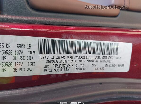 1C4RJFJT7JC316155 2018 JEEP GRAND CHEROKEE Burgundy Vista del compartimento del motor
