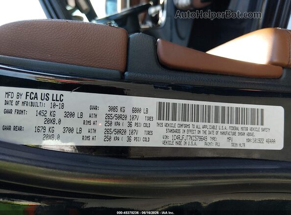 1C4RJFJT7KC579649 2019 JEEP GRAND CHEROKEE Black Շարժիչի բաժամունքի տեսք