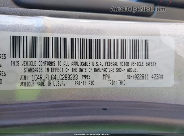 1C4RJFLG4LC288303 2020 JEEP GRAND CHEROKEE Silver Вид підкапотного простору