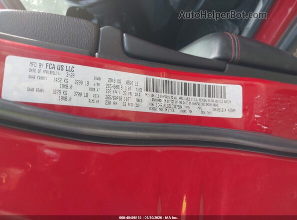 1C4RJFLG5LC347584 2020 JEEP GRAND CHEROKEE Red ძრავის განყოფილების ხედი