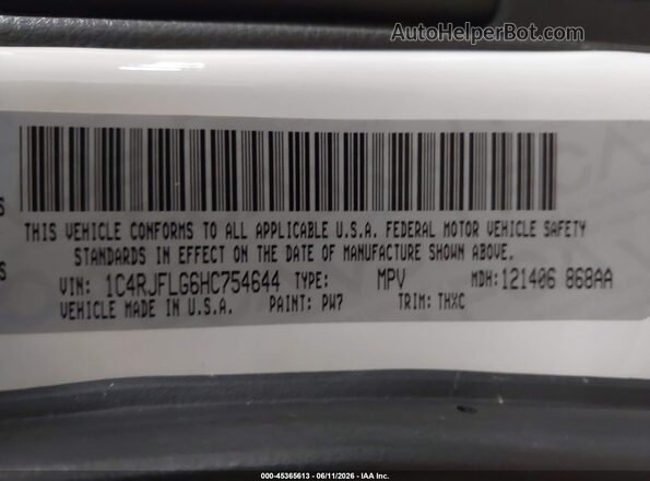1C4RJFLG6HC754644 2017 JEEP GRAND CHEROKEE White Вид підкапотного простору