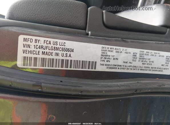 1C4RJFLG8MC650604 2021 JEEP GRAND CHEROKEE Gray Շարժիչի բաժամունքի տեսք