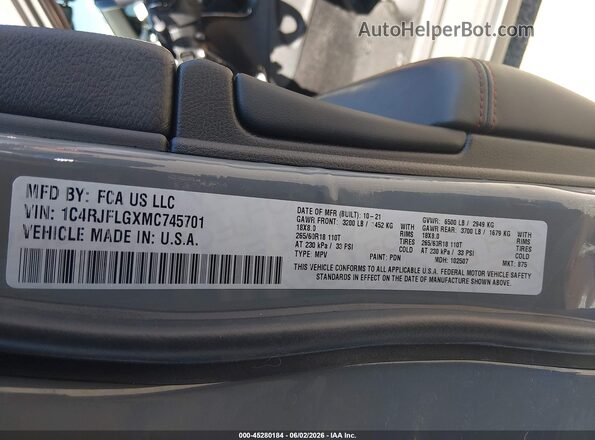 1C4RJFLGXMC745701 2021 JEEP GRAND CHEROKEE Gray ძრავის განყოფილების ხედი