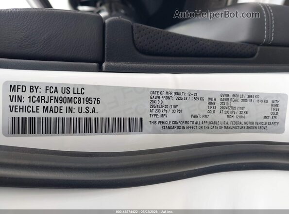 1C4RJFN90MC819576 2021 JEEP GRAND CHEROKEE White Vista del compartimento del motor