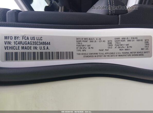 1C4RJGAG3SC348644 2025 JEEP GRAND CHEROKEE White Engine compartment view