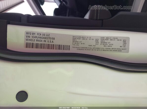 1C4RJHAG6SC275159 2025 JEEP GRAND CHEROKEE White Вид підкапотного простору