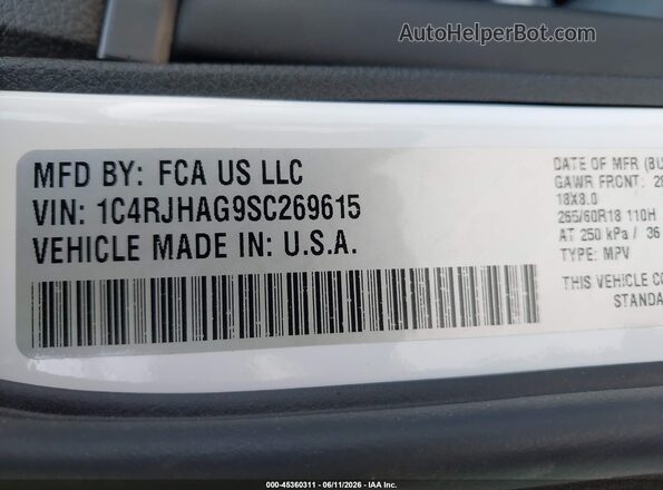 1C4RJHAG9SC269615 2025 JEEP GRAND CHEROKEE White Engine compartment view