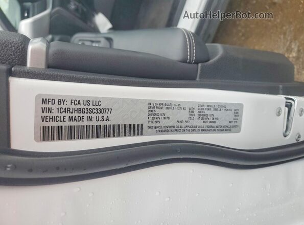 1C4RJHBG3SC330777 2025 JEEP GRAND White Widok naklejki z numerem VIN