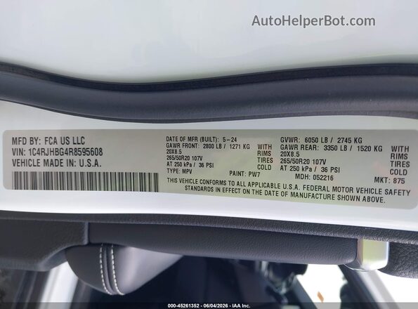 1C4RJHBG4R8595608 2024 JEEP GRAND CHEROKEE White ძრავის განყოფილების ხედი