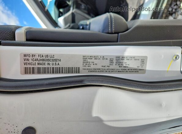 1C4RJHBG8SC320214 2025 JEEP GRAND White VIN sticker view