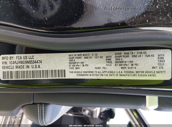 1C4RJHBG9N8534474 2022 JEEP GRAND CHEROKEE Черный Вид подкапотного пространства