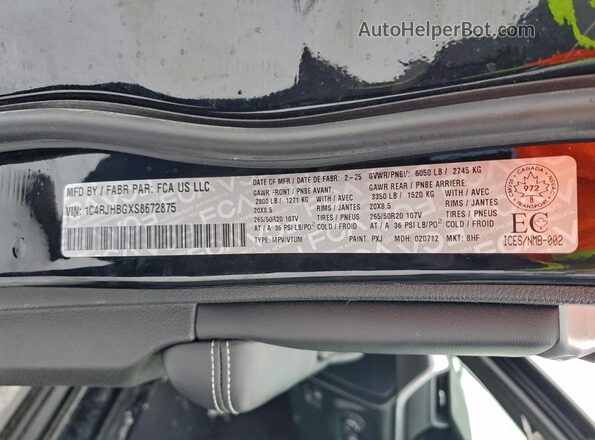 1C4RJHBGXS8672875 2025 JEEP GRAND Black Vista de la etiqueta del VIN