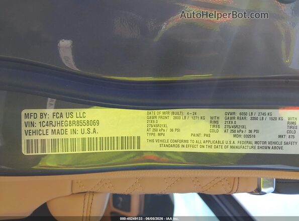 1C4RJHEG8R8558069 2024 JEEP GRAND CHEROKEE Gray Շարժիչի բաժամունքի տեսք