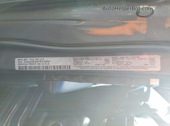 1C4RJHEGXP8712391 2023 JEEP GRAND Gray Vista de la etiqueta del VIN