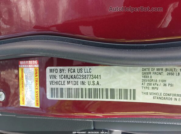 1C4RJKAG2S8773441 2025 JEEP GRAND CHEROKEE L Red Engine compartment view