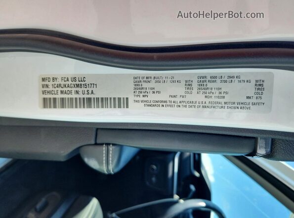 1C4RJKAGXM8151771 2021 JEEP GRAND White Vista de la etiqueta del VIN