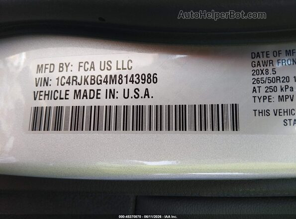 1C4RJKBG4M8143986 2021 JEEP GRAND CHEROKEE L Silver ძრავის განყოფილების ხედი