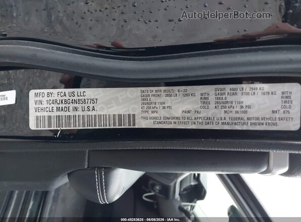 1C4RJKBG4N8587757 2022 JEEP GRAND CHEROKEE L Black Widok komory silnika