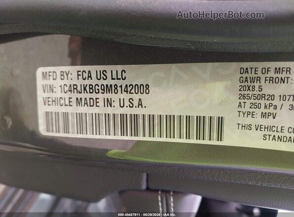 1C4RJKBG9M8142008 2021 JEEP GRAND CHEROKEE L Gray Engine compartment view
