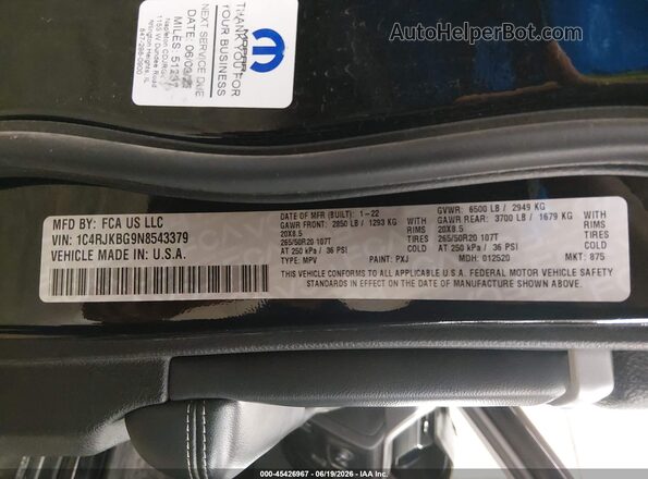 1C4RJKBG9N8543379 2022 JEEP GRAND CHEROKEE L Black ძრავის განყოფილების ხედი