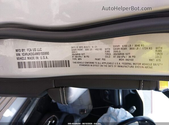 1C4RJKDG4M8155990 2021 JEEP GRAND CHEROKEE L Серебряный Вид подкапотного пространства