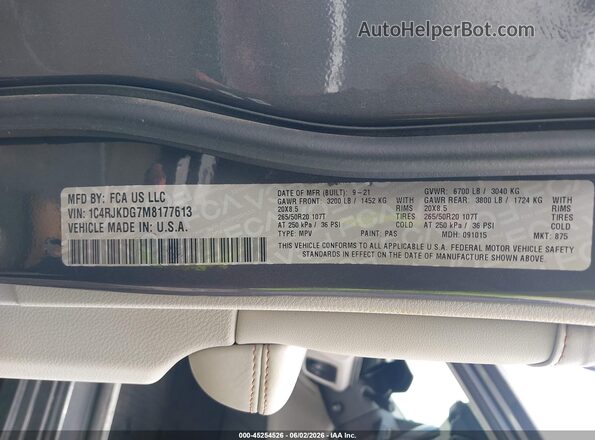 1C4RJKDG7M8177613 2021 JEEP GRAND CHEROKEE L Gray Вид підкапотного простору