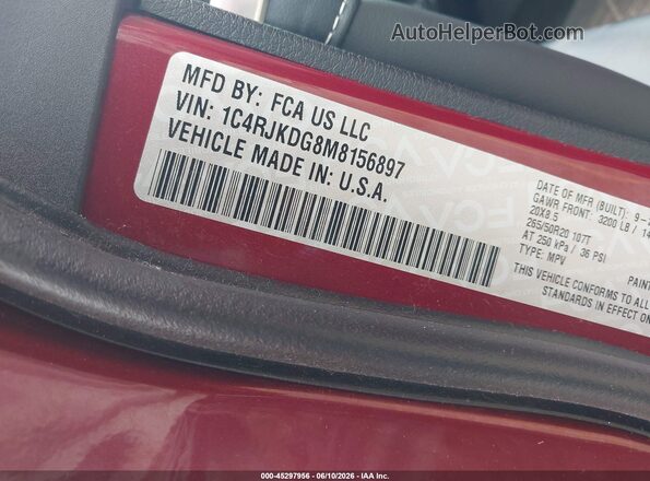 1C4RJKDG8M8156897 2021 JEEP GRAND CHEROKEE L Красный Вид подкапотного пространства
