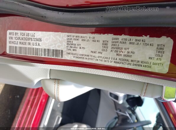 1C4RJKDGXP8723406 2023 JEEP GRAND CHEROKEE L Red Engine compartment view