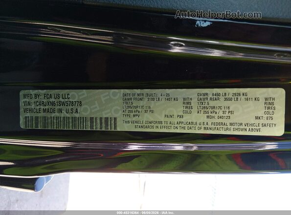 1C4RJXN61SW578778 2025 JEEP WRANGLER Black Vista del compartimento del motor