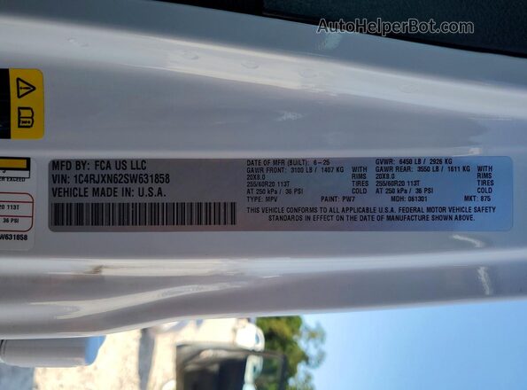 1C4RJXN62SW631858 2025 JEEP WRANGLER White Vista de la etiqueta del VIN