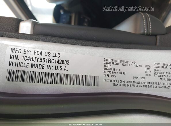 1C4RJYB61RC142602 2024 JEEP GRAND CHEROKEE 4XE Silver Вид підкапотного простору