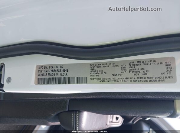 1C4RJYB64R8516249 2024 JEEP GRAND CHEROKEE 4XE White Вид підкапотного простору