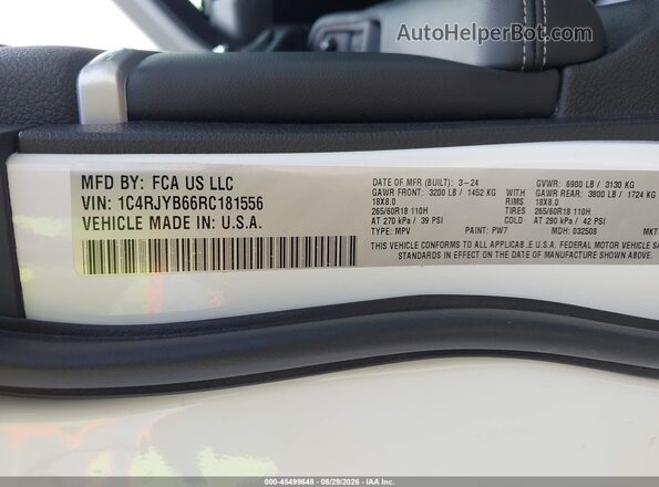 1C4RJYB66RC181556 2024 JEEP GRAND CHEROKEE 4XE White Շարժիչի բաժամունքի տեսք