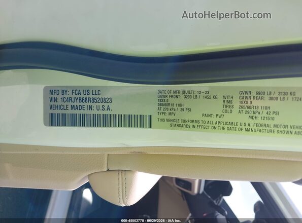 1C4RJYB68R8520823 2024 JEEP GRAND CHEROKEE 4XE White Շարժիչի բաժամունքի տեսք