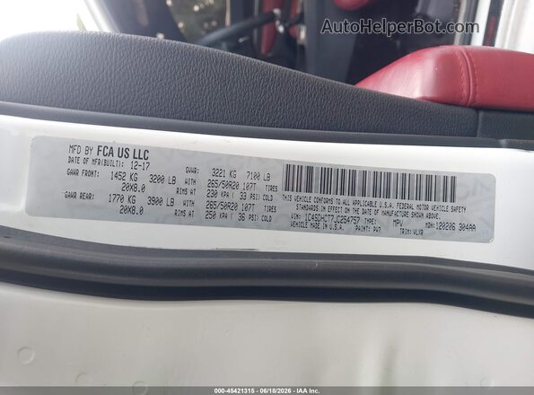 1C4SDHCT7JC254757 2018 DODGE DURANGO White Շարժիչի բաժամունքի տեսք