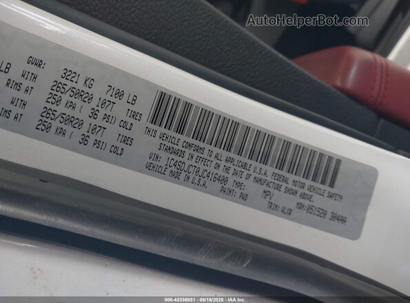 1C4SDJCT0JC416400 2018 DODGE DURANGO White Widok komory silnika