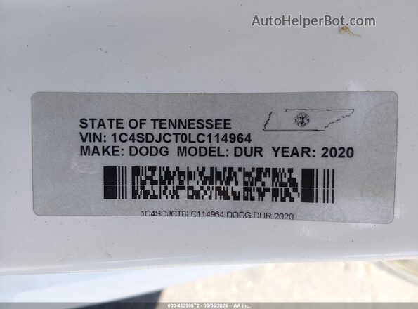 1C4SDJCT0LC114964 2020 DODGE DURANGO White Widok komory silnika