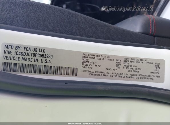 1C4SDJCT0PC553930 2023 DODGE DURANGO White Շարժիչի բաժամունքի տեսք