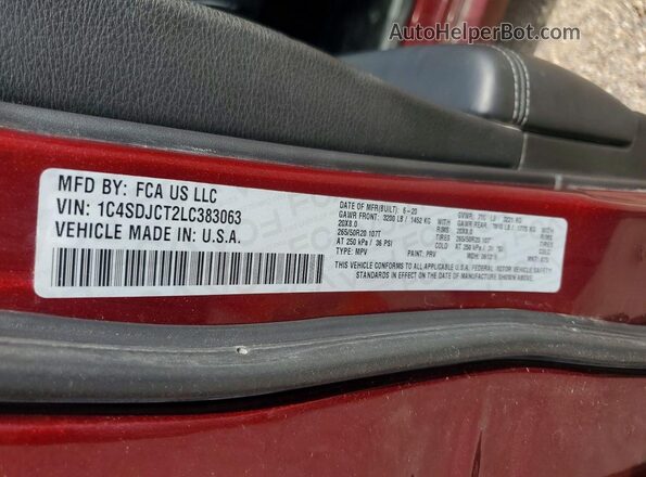 1C4SDJCT2LC383063 2020 DODGE DURANGO Красный Вид подкапотного пространства