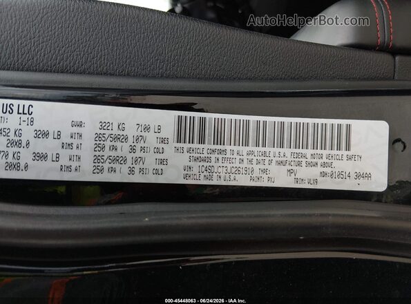 1C4SDJCT3JC261910 2018 DODGE DURANGO Black Engine compartment view