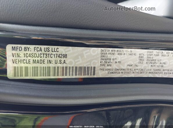 1C4SDJCT3TC174298 2026 DODGE DURANGO Black Շարժիչի բաժամունքի տեսք