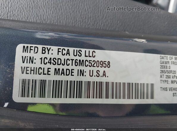 1C4SDJCT6MC520958 2021 DODGE DURANGO Blue ძრავის განყოფილების ხედი