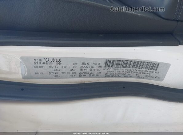1C4SDJCT7LC330245 2020 DODGE DURANGO White Շարժիչի բաժամունքի տեսք